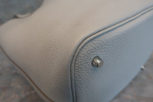 HERMES PICOTIN LOCK MM Clemence leather Pearl gray □P刻印 Hand bag 600110112