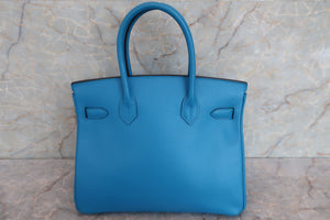 HERMES BIRKIN 30 Epsom leather Blue zanzibar A Engraving Hand bag 600060113