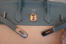 画像をギャラリービューアに読み込む, HERMES／エルメス バーキン40 トワルアッシュ/トリヨンクレマンス ベージュ/シエル □M刻印 ハンドバッグ  800010168
