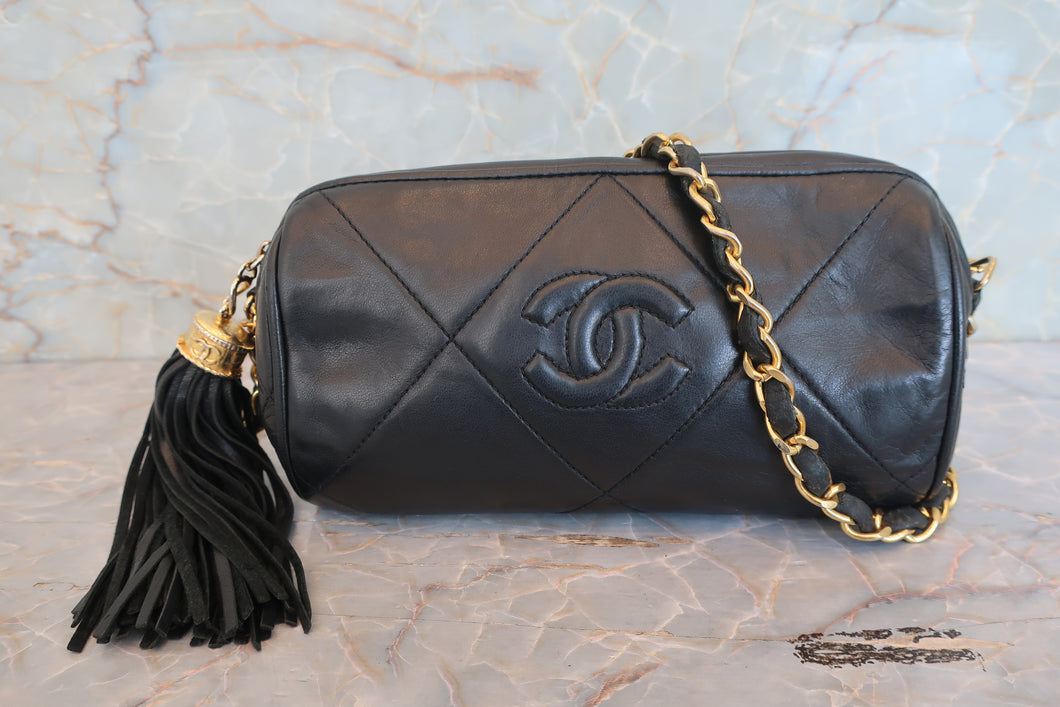 CHANEL/シャネル ココマークフリンジチェーンショルダーバッグ ラムスキン ブラック/ゴールド金具 ショルダーバッグ 700090020