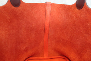 HERMES PICOTIN LOCK Eclat MM Clemence leather/Swift leather Orange poppy/Bordeaux A Engraving Hand bag 600060170