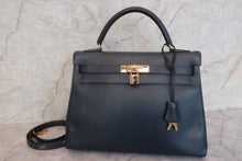 将图片加载到图库查看器，HERMES KELLY 32 Graine Couchevel leather Blue Indigo 〇X刻印 Shoulder bag 600100049
