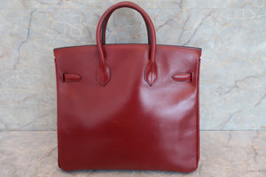 HERMES HAUT A COURROIRE 32 Box carf leather Rouge H □J Engraving Hand bag 600060125