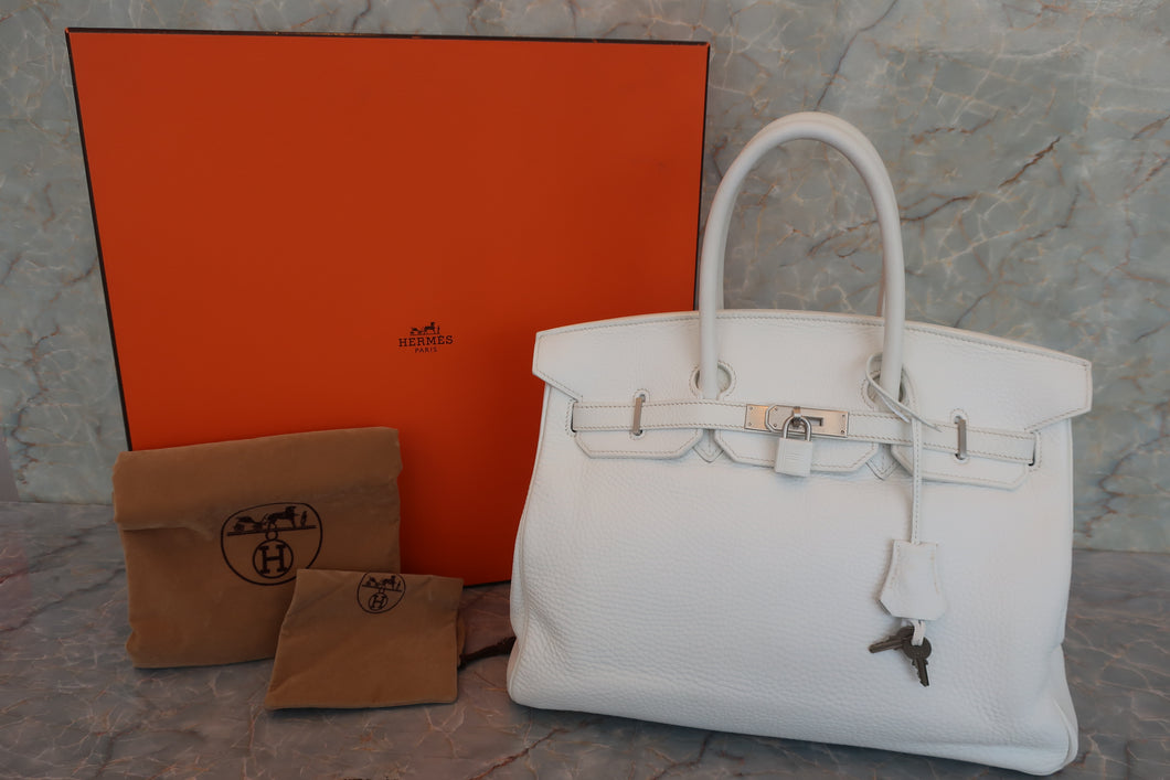 HERMES／エルメス バーキン35 トリヨンクレマンス ホワイト/マットシルバー金具 □E刻印 ハンドバッグ 700020194