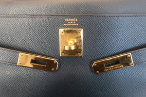 HERMES KELLY 32 Graine Couchevel leather Blue Indigo 〇X刻印 Shoulder bag 600100049