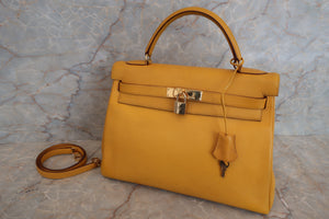 HERMES KELLY 32 Graine Couchevel leather Jaune 〇X刻印 Shoulder bag 500050082