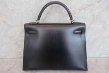 画像をギャラリービューアに読み込む, HERMES／エルメス ケリー32 ボックスカーフ ブラック □D刻印 ハンドバッグ 700070235

