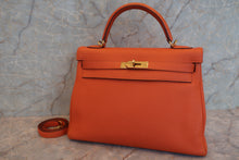 将图片加载到图库查看器，HERMES KELLY 32 Togo leather Orange □M刻印 Shoulder bag 600100011
