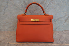 将图片加载到图库查看器，HERMES KELLY 32 Togo leather Orange □M刻印 Shoulder bag 600100011
