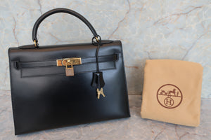 HERMES／エルメス ケリー32 ボックスカーフ ブラック 〇S刻印 ハンドバッグ 700070278