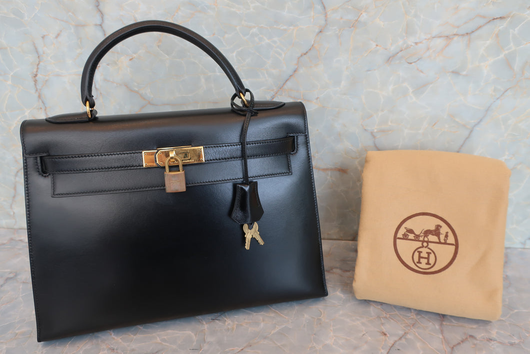 HERMES／エルメス ケリー32 ボックスカーフ ブラック 〇S刻印 ハンドバッグ 700070278