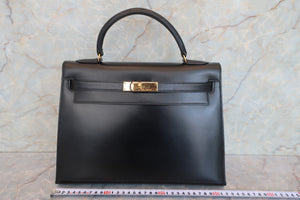 HERMES／エルメス ケリー32 ボックスカーフ ブラック 〇S刻印 ハンドバッグ 700070278