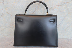 HERMES／エルメス ケリー32 ボックスカーフ ブラック 〇S刻印 ハンドバッグ 700070278