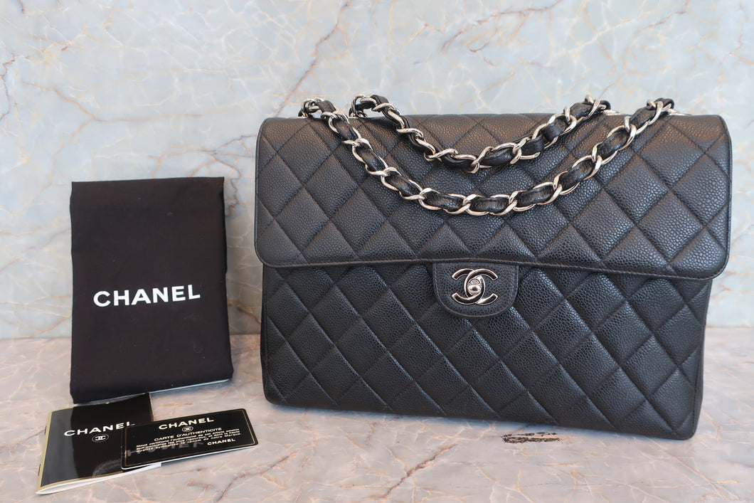 CHANEL/シャネル 中マトラッセシングルフラップチェーンショルダーバッグ キャビアスキン ブラック/シルバー金具 ショルダーバッグ 700090016