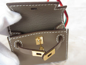 HERMES MINI MINI Bag charm KERRY Twilly  Box carf leather YEngraving  Etoupe gray  Bag charm  20100029