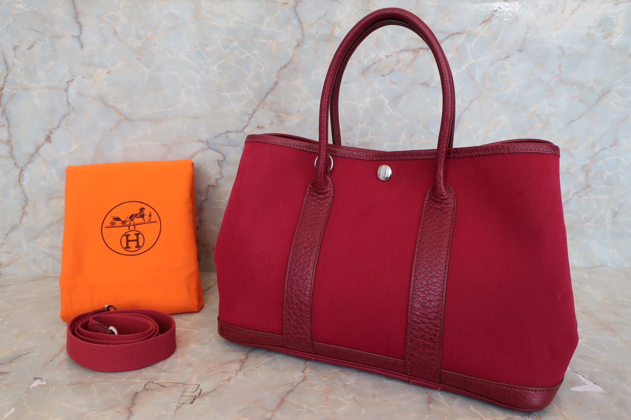 HERMES GARDEN PARTY TPM Toile officier/Leather Rouge imperial □I