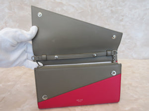 CELINE Large flap on Chain Wallet  Leather  Gray/Pink  Shoulder bag  20110073