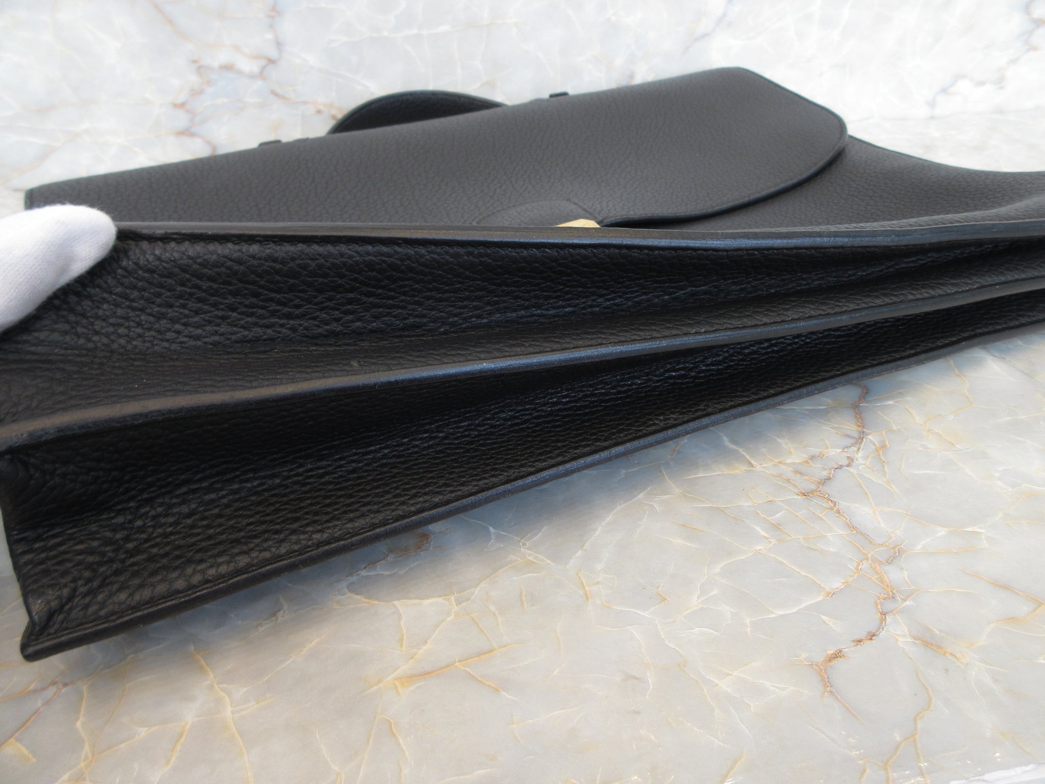 HERMES SAC A DEPECHE 41 Fjord leather Black □F Engraving Hand bag 4000 –  BRANDSHOP-RESHINE