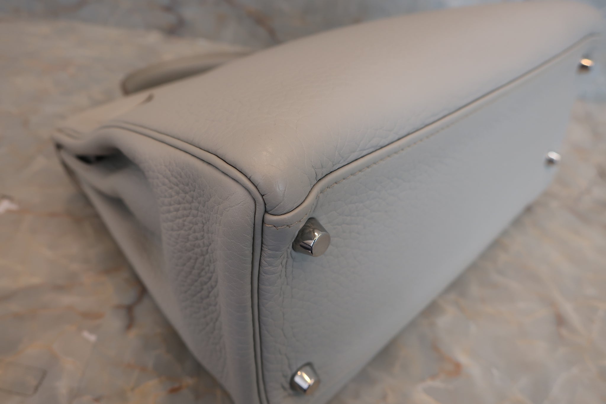 HERMES KELLY 28 Clemence leather Gris perle（Pearl gray） □O