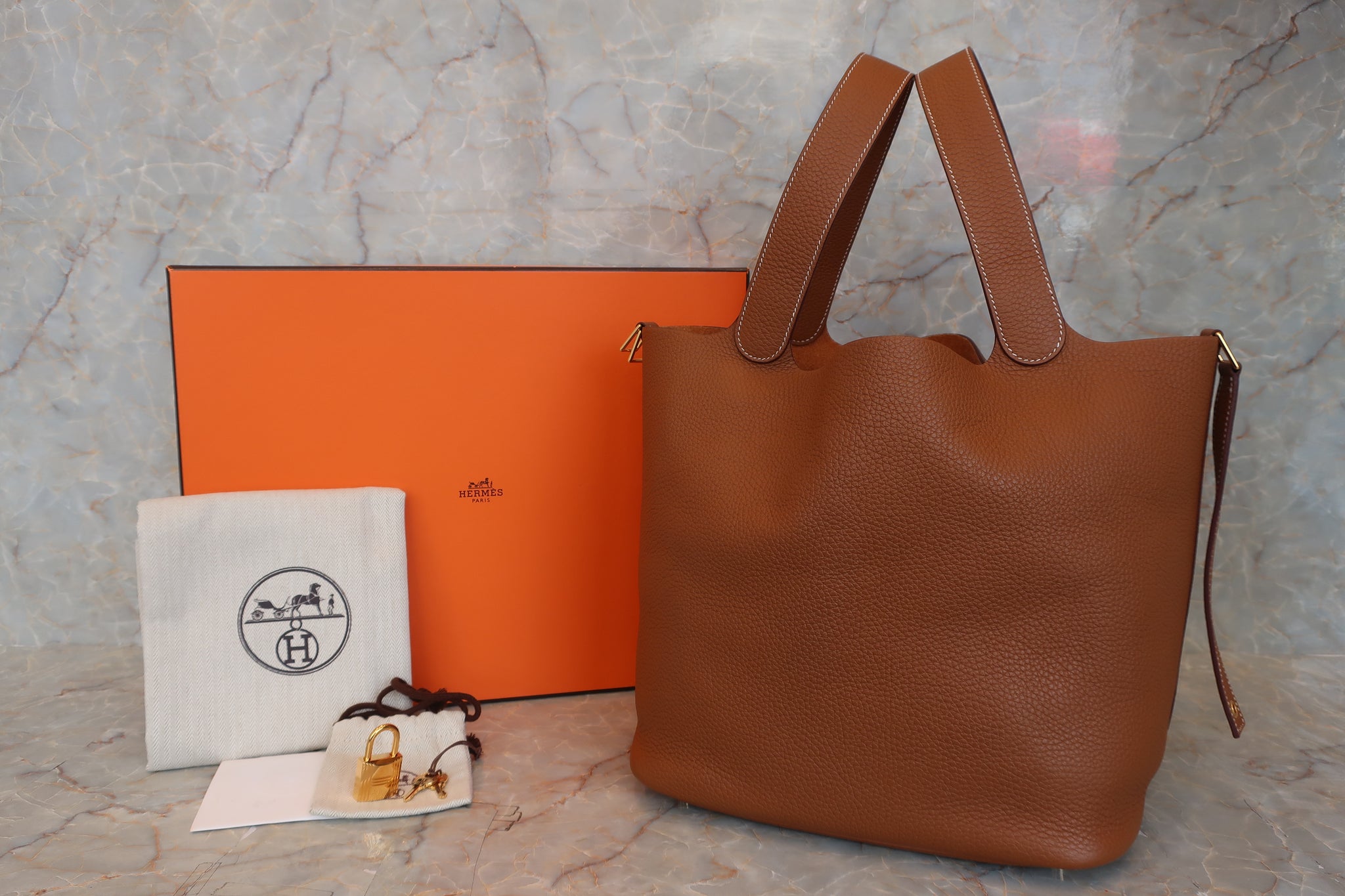 HERMES Bag Picotin Lock GM Orange Silver Hardware Handbag Tote Ladies