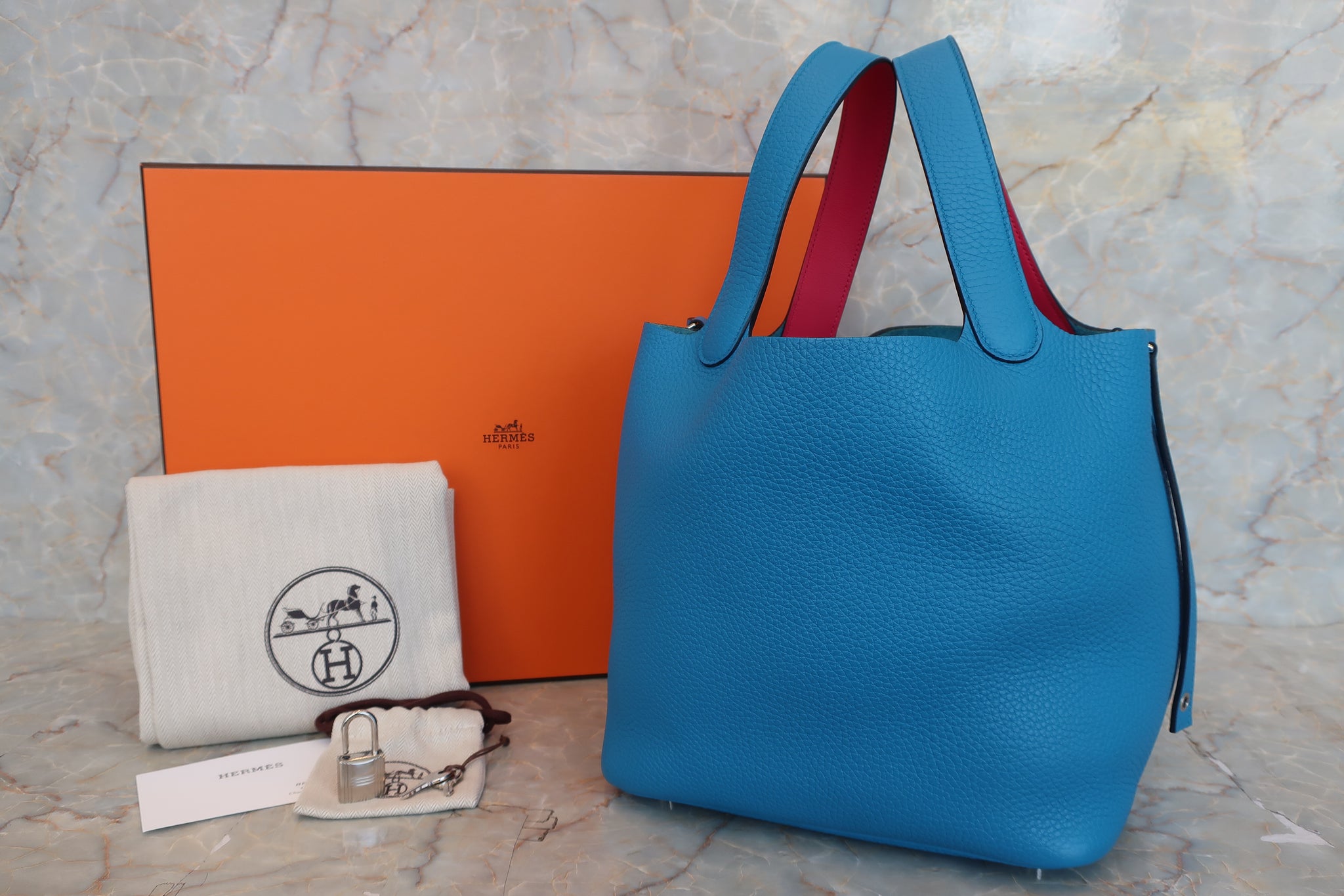 HERMES PICOTIN LOCK Eclat MM Clemence leather/Swift leather Blue