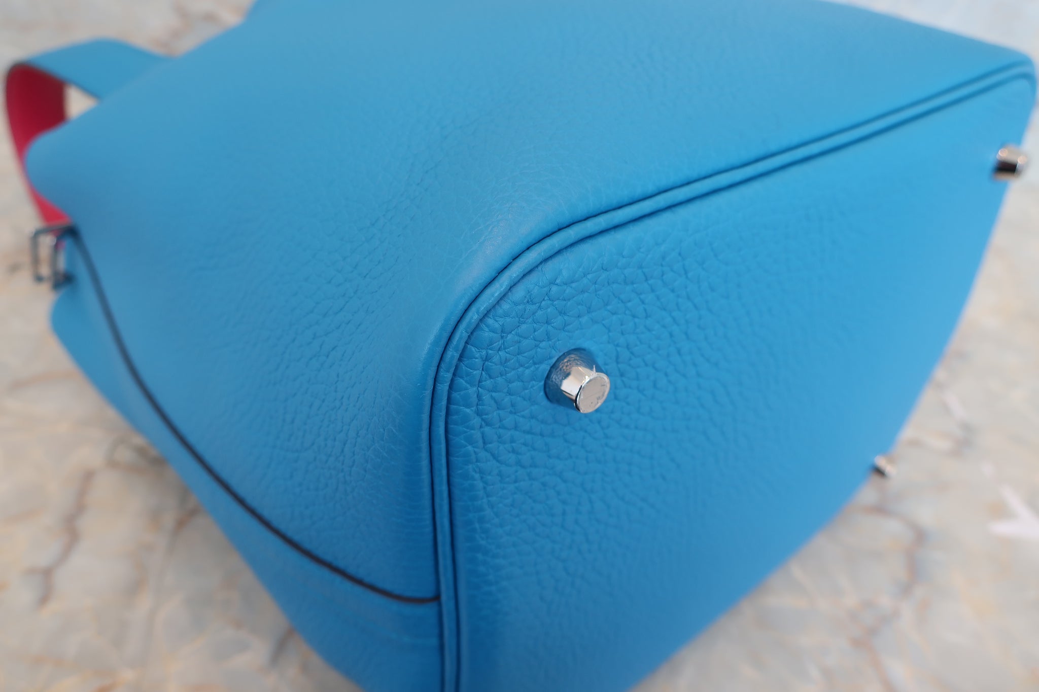 Hermes Picotin Lock Eclat bag MM Orange poppy/ Bordeaux Clemence leather/  Swift leather Silver hardware