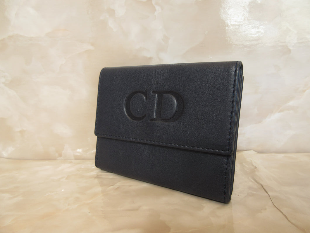Christian Dior/クリスチャンディオール Wホック財布  レザー  ネイビー/レッド  短財布  300010059