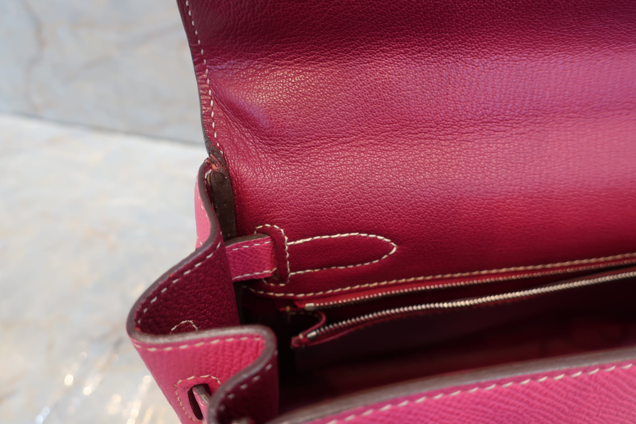 HERMES CANDY KELLY 32 Epsom leather Rose tyrien/Ruby □O Engraving