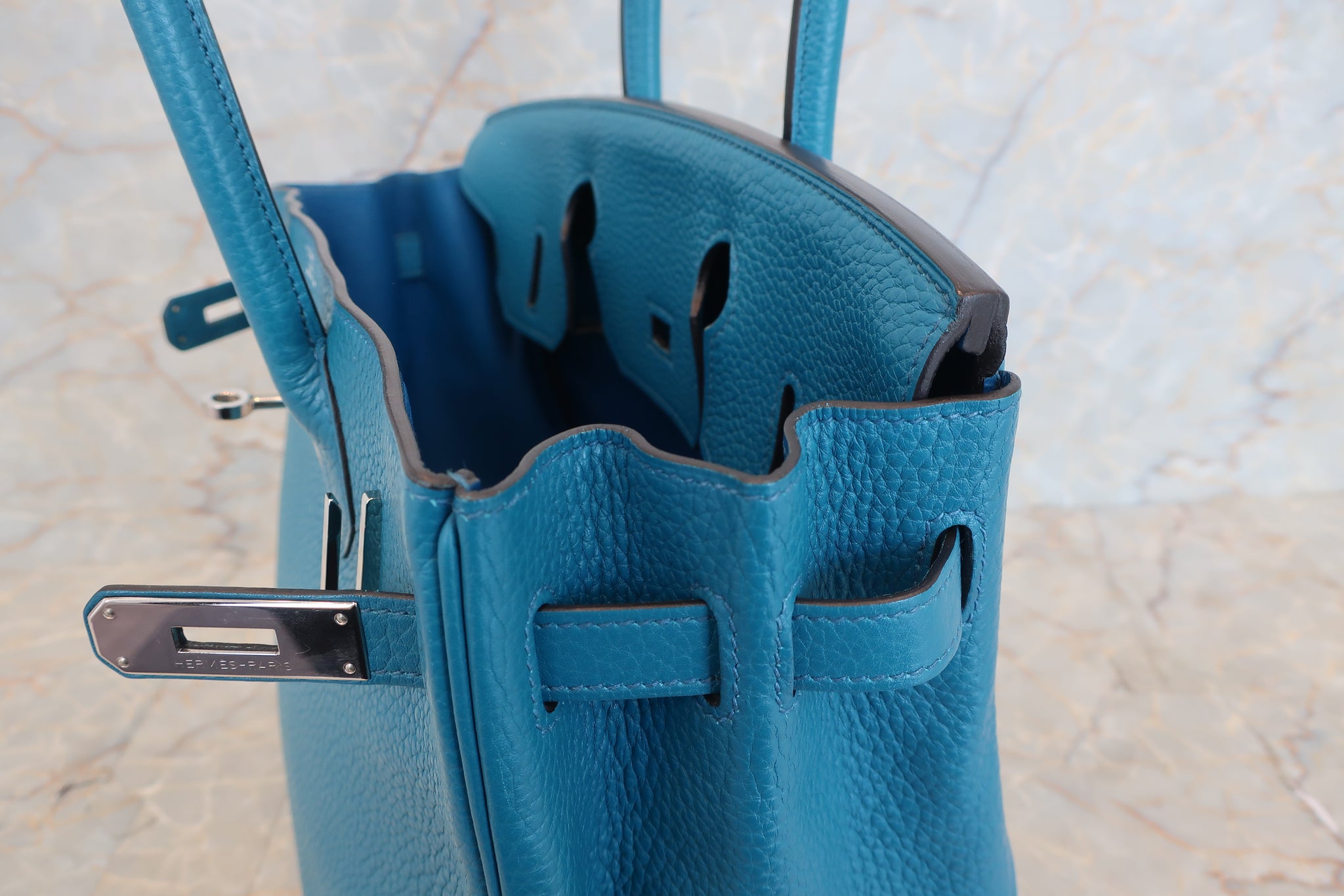 Hermes Birkin bag 30 Blue izmir Clemence leather Gold hardware