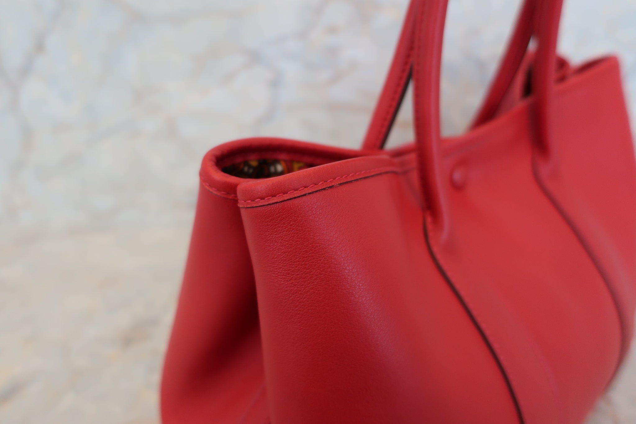 Hermes Red Leather Twilly Garden Party 36 Tote Bag