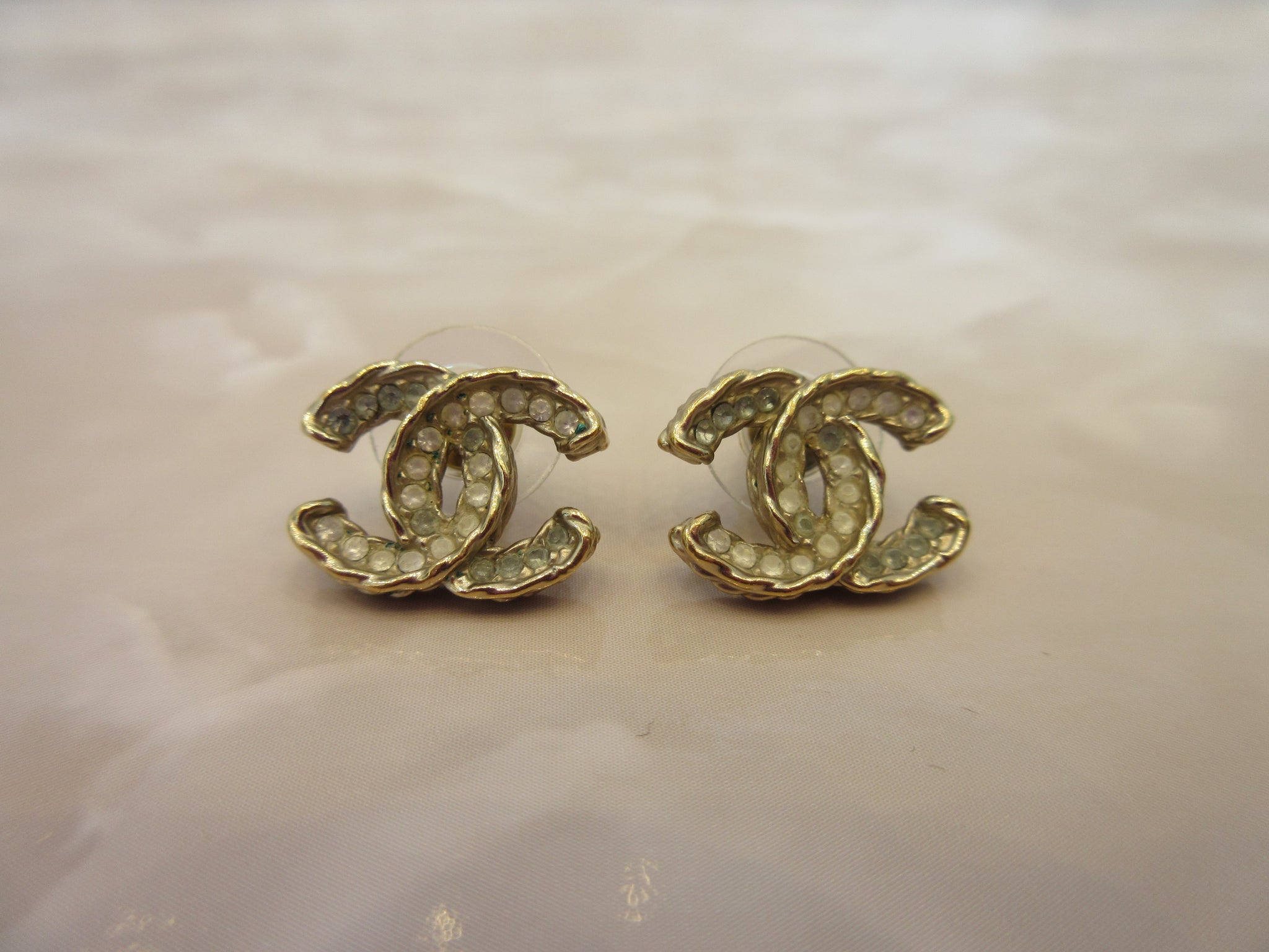 Chanel Classic Gold CC Crystal Piercing Earrings