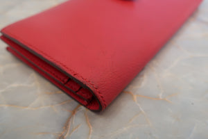 HERMES Bearn Soufflet Epsom leather Rouge vif □H Engraving Wallet 400060123