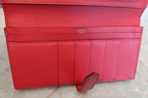 HERMES Bearn Soufflet Epsom leather Rouge vif □H Engraving Wallet 400060123