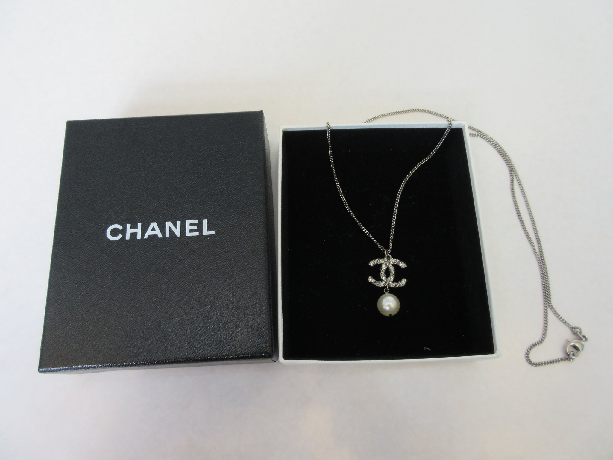 Chanel Silver CC Rhinestone Small Pendant Necklace