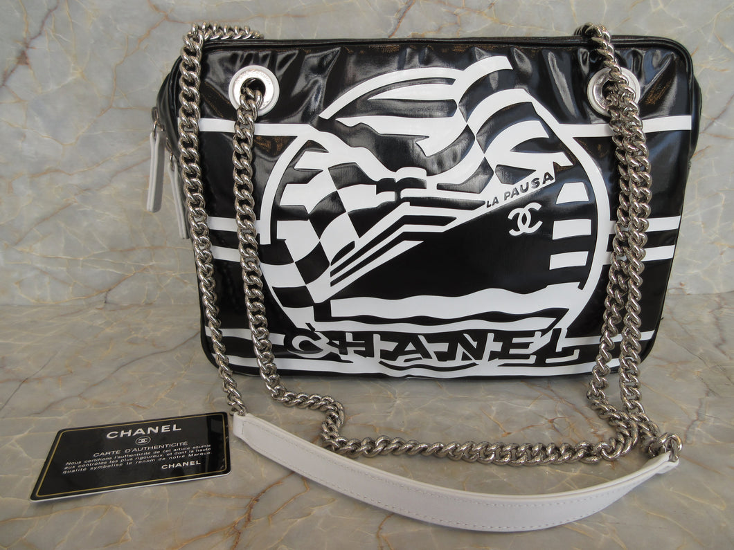 Chanel Black/Silver Tweed Cruise Collection Chain Flap Bag Chanel