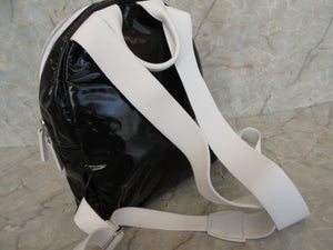 CHANEL/LA PAUSA Logo back pack vinyl Black/White/Silver hadware Back pack 400010161