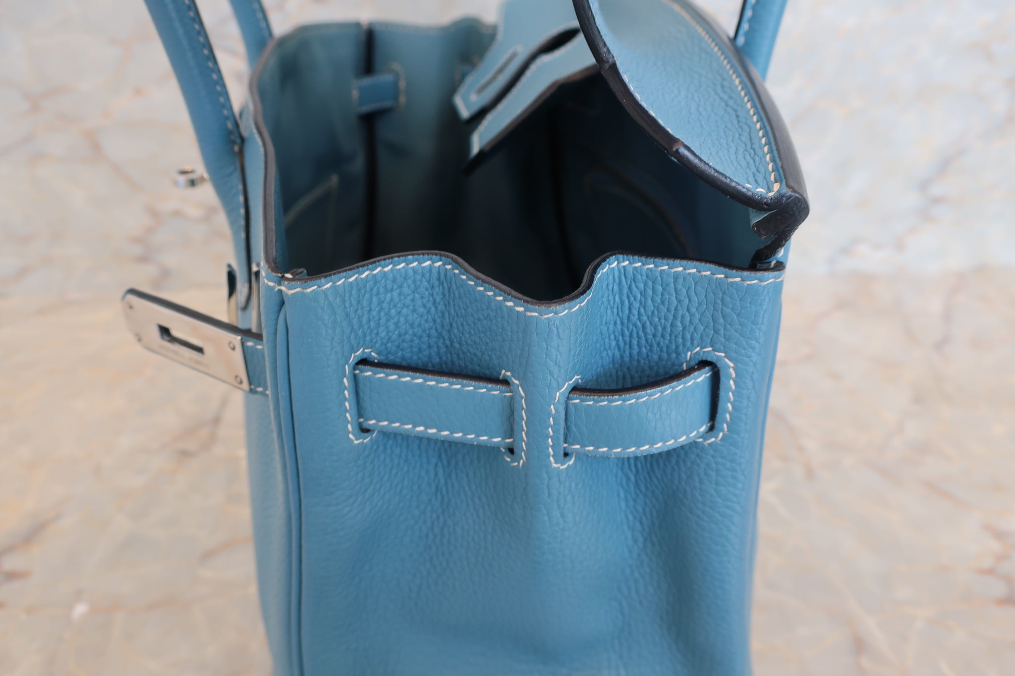HERMES BIRKIN 30 Togo leather Blue jean □L Engraving Hand bag 40010001 –  BRANDSHOP-RESHINE