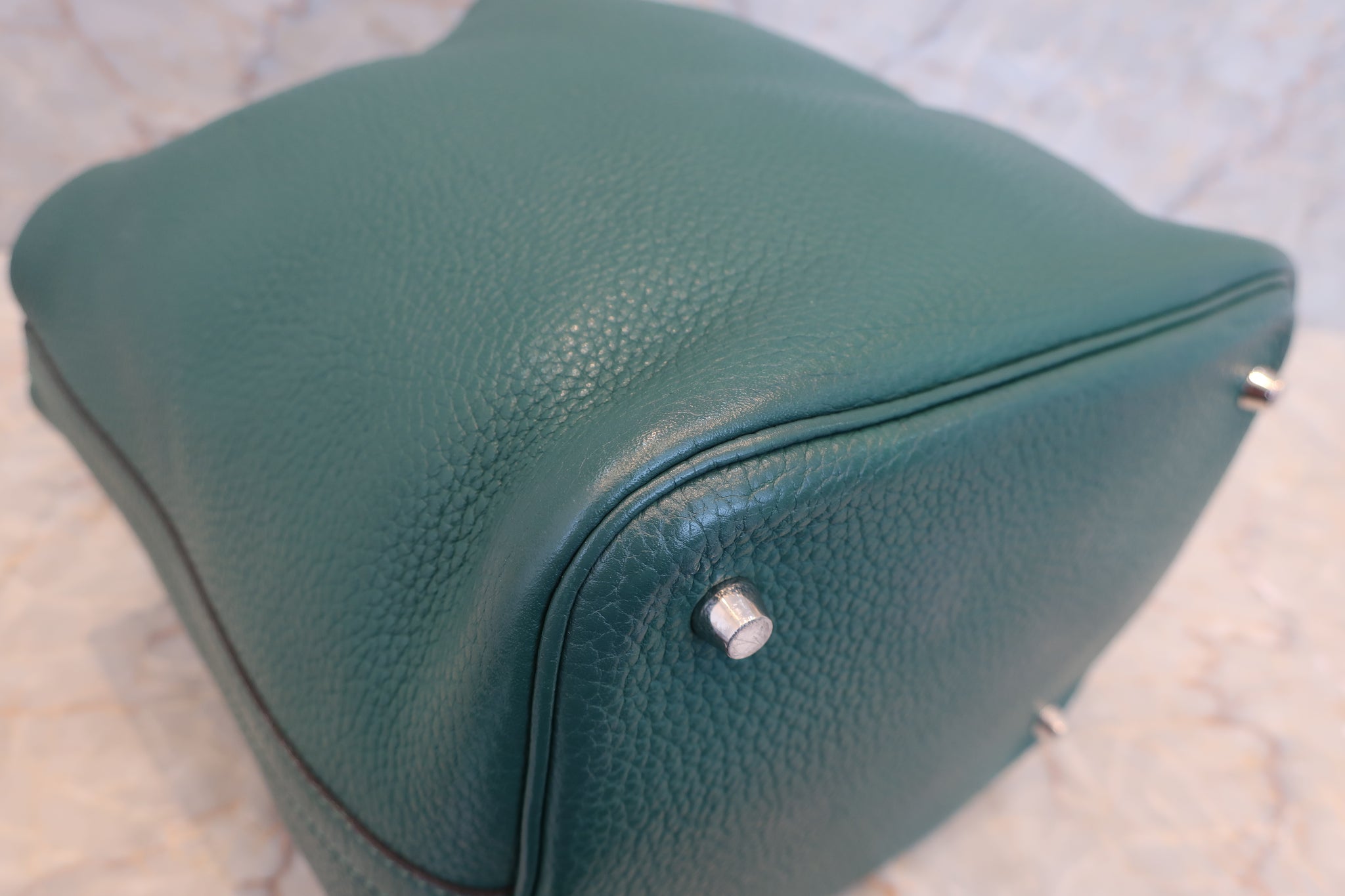 Hermes Picotin Lock bag MM Malachite Clemence leather Silver hardware