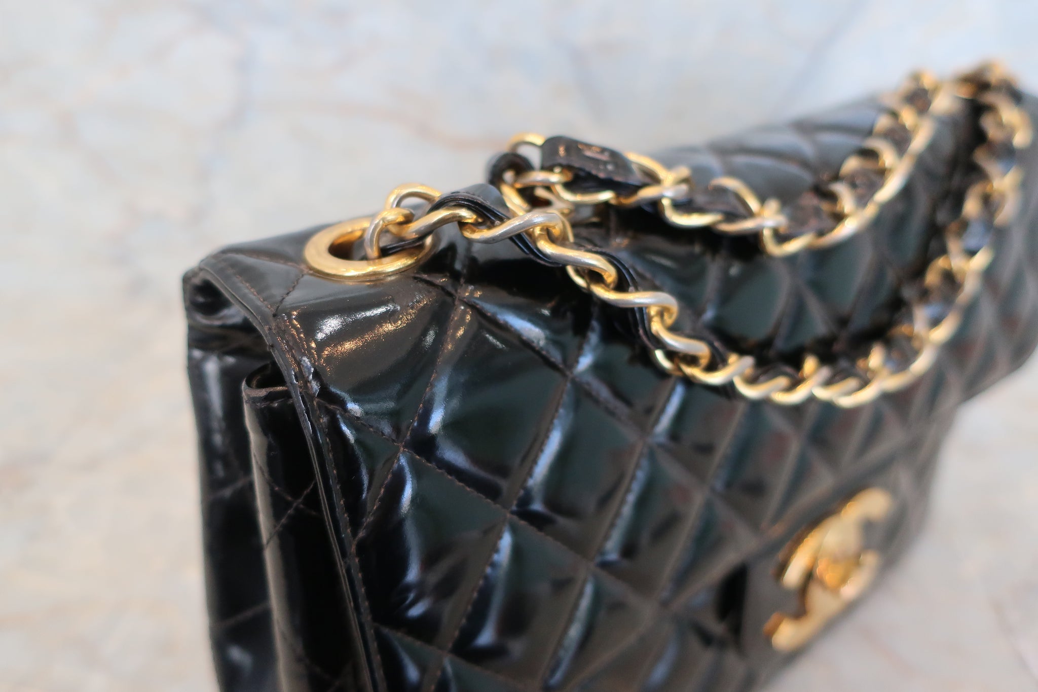 Chanel Black Matelasse Patent Leather Single Flap Bag Chanel