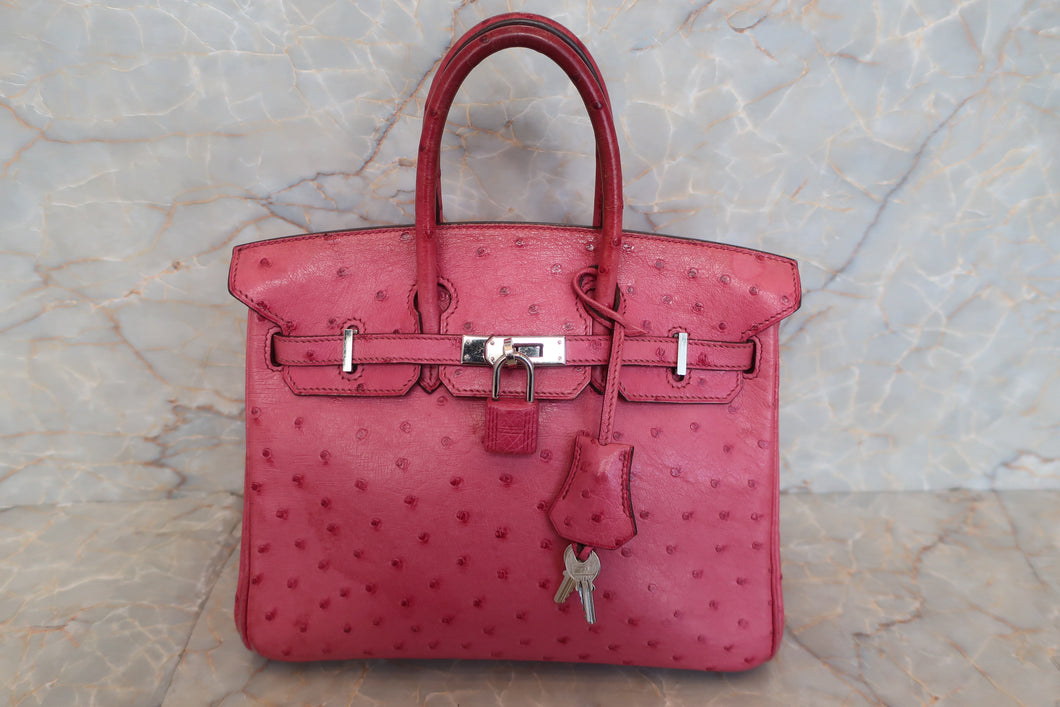 Hermès Ostrich Birkin 25 - Pink Handle Bags, Handbags - HER492075