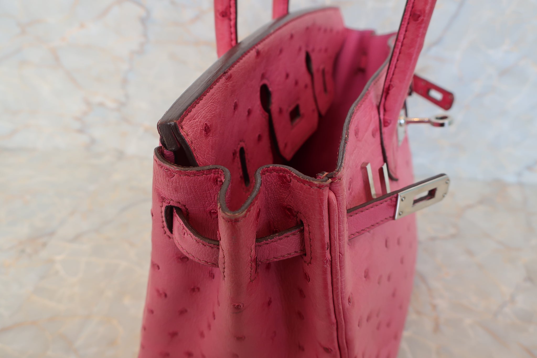 Hermès Ostrich Birkin 25 - Pink Handle Bags, Handbags - HER453182