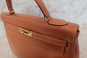 HERMES KELLY 32 Box carf leather Natural 〇P Engraving Hand bag 400070004