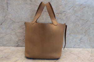 HERMES PICOTIN MM Clemence leather Tabac camel □G刻印 Hand bag 500030064