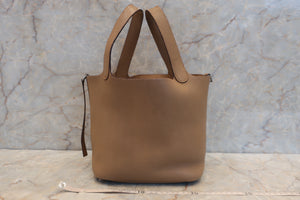 HERMES PICOTIN MM Clemence leather Tabac camel □G刻印 Hand bag 500030064